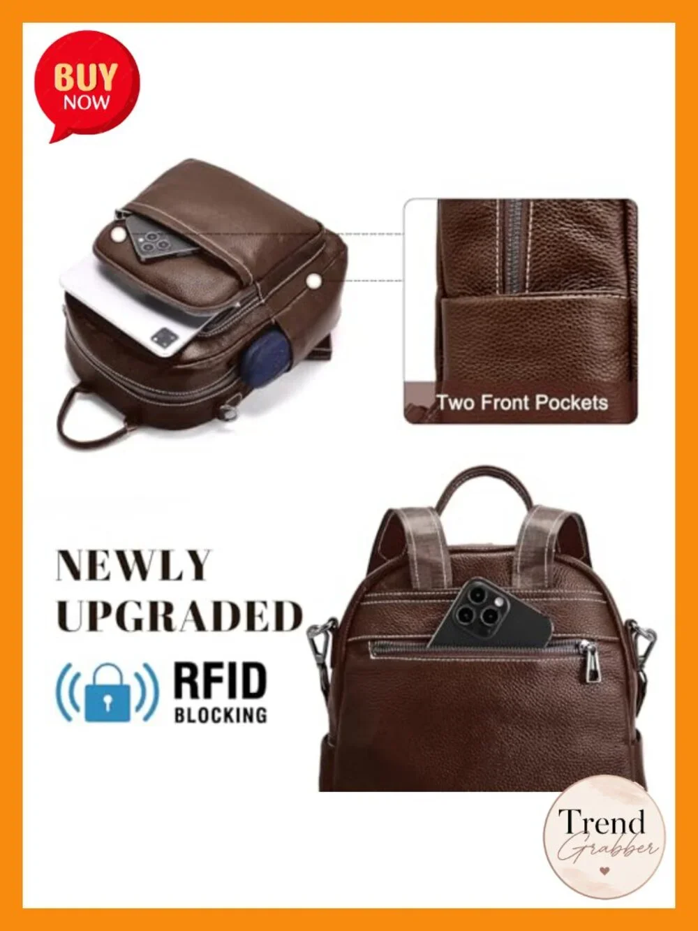 Genuine Leather Convertible Backpack Purse Women Anti Theft Travel Handbag
